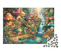 Fairy Mushroom Village Jigsaw Puzzles Puzzles for Adults Kids. 1000 Pieces Whimsical Challenge Toy Educational Game Home Decoration for Educational Games Gifts 38x26cm/1000pcs