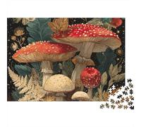 Fairy Mushrooms-Vintage Botanical Illustration Thousand Piece Cardboard Jigsaw Puzzle for Grandparents Thick Pieces No Burrs Sturdy Lightweight Easy to Assemble 52x38cm/1000pcs