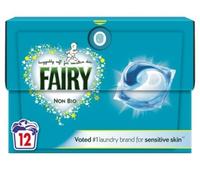Fairy Non-Bio Laundry Detergent Pods - Sensitive Skin Formula - 12 Count Capsules in Plastic-Reduced Cardboard Box