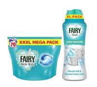 Fairy Non Bio Laundry Washing Detergent Value Pack, PODS® Washing Liquid Capsules 70 Washes, For Sensitive Skin, and In-Wash Scent Booster (495g) For Mild Freshness That Lasts.