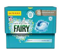 FAIRY Non-Bio PODS Washing Liquid Laundry Detergent Tablets/Capsules, 12 Washes, Stain Remover For Clothes, Huggable Soft with Fresh Scent
