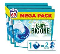 Fairy Non Bio The Big One PODS®, Washing Liquid Laundry Detergent Capasules, 69 Washes (3x23), 2X Stain Removal, Huggably Soft For Sensitive Skin
