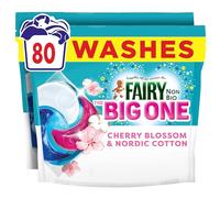 Fairy Non Bio The Big One Washing Liquid Pods, Cherry Blossom & Nordic Cotton, 2 x 40 Washes, 2X Stain Removal, Voted No1 For Sensitive Skin