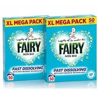 Fairy Non Bio Washing Powder 2 x 50 Wash XL Mega Packs (100 Washes Total) | Fast Dissolving, Sensitive Skin, 100 Washes