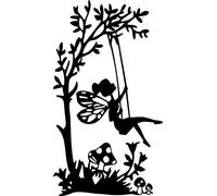 Fairy On A Garden Swing Wine Bottle Vinyl Decal Sticker for Car/Window/Wall (Black Matt)