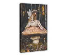 Fairy on A Mushroom Art Print Cottagecore & Dark Academia Decor Whimsical Woodland Wall Art Vintage Nature Poster for Enchanted Interiors-1