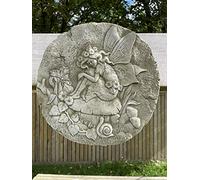 Fairy on Mushroom Stone Plaque Statue | UK Vintage Angel Garden Outdoor Ornament