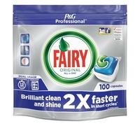 Fairy Original All-In-1 Dishwasher Tablets, Regular, 100 Capsules, Bulk Pack, Tough Stain Removal with Built-In Salt and Rinse Aid Action