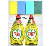 Fairy Original Lemon Washing Up Liquid Pack of 2 x 320 ml 4x Easy Grip Sponge Scourer Dishes Grease Cleaner For Utensils And Kitchen Use Quick And Easy To Clean Dishwashing.