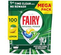 Fairy Original Power Dishwasher Tablets Lemon, 100 Capsules, 1st Time Cleaning Action With No Rewash, Effective on 100% Grease, Spotless Shine Without Residues