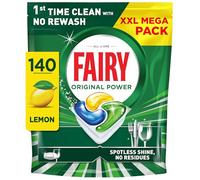 Fairy Original Power Dishwasher Tablets Lemon, 140 Capsules, 1st Time Cleaning Action With No Rewash, Effective on 100% Grease, Spotless Shine Without Residues