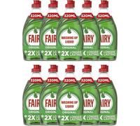 Fairy Original Washing Up Liquid 10 Pack 320ml Bottles Powerful Grease Cutting Concentrated Dishwashing Liquid Long Lasting Suds Fresh Scent Gentle on Hands Kitchen Cleaning Essential