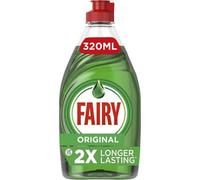 Fairy Original Washing Up Liquid Green 320Ml Concentrated Dishwashing Liquid With Liftaction Long Lasting Suds Grease Remover