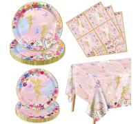 Fairy Party Decorations - Floral Fairy Paper Plates Pink Butterfly Napkins Floral Tablecloths for Princess Flower Butterfly Party Supplies, Serve 20