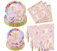 Fairy Party Decorations - Floral Fairy Paper Plates Pink Butterfly Napkins Floral Tablecloths for Princess Flower Fairy Party Supplies, Serve 40