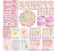 Fairy Party Favors, 12 Goodie Bags, 12 Mini Notepads, 12 Rubber Bracelets, 50 Stickers, 12 Assemble Stickers, 12 Button Badges, 12 Slap Bracelets for Butterfly Birthday Party Supplies, 122PCS