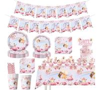 Fairy Party Tableware Birthday Decoration Girls - Fairy Party Tableware with Paper Plates Paper Cups Napkins Tablecloth Garland and Cake Decoration for Children's Birthday Party (10 Guests)