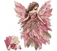 Fairy Patchwork DIY Kit, DIY Flower Fairies Patchwork, Pre-Cut Felt Sewing Kit for Adults Beginners, Projects with Full Materials, Handmade Craft Home Decor Holiday Gift (Pink)