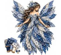 Fairy Patchwork DIY Kit, DIY Flower Fairies Patchwork, Pre-Cut Felt Sewing Kit for Adults Beginners, Projects with Full Materials, Handmade Craft Home Decor Holiday Gift (Blue)