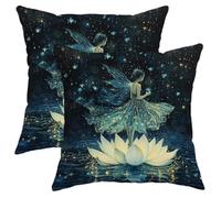 Fairy Pillow Covers Set of 2, Night Blue Magical Flower Throw Pillows Case, Indoor Decorative Square Fantasy Decoration Cushion Covers for Home Sofa Bed Couch 20x20 Inch
