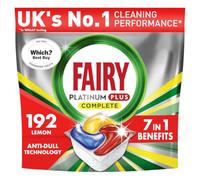 Fairy Platinum Plus All In One Dishwasher Tablets, Lemon, 192 Tablets, Our Best Cleaning For A Clean Like New, Removes Dullness & Prevents Limescale