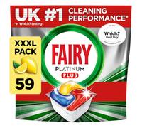 Fairy Platinum Plus All-In-1 Dishwasher Tablets Bulk, Fairy Dishwasher Tablets Platinum Plus, 59 Tablets, Lemon, With Anti-Dull Technology & Rinse Aid Action
