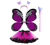 Fairy Princess Costume Set, Include Headband, Butterfly Fairy Wing, Tutu Skirt, Butterfly Wand, Necklace, Bracelet, Ring, Earring, Princess Veil, for 3-8 Years Girls, Birthday (Rose Pink)