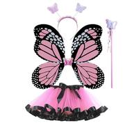 Fairy Princess Costume Set, Include Headband, Butterfly Fairy Wing, Tutu Skirt, Butterfly Wand, Necklace, Bracelet, Ring, Earring, Princess Veil, for 3-8 Years Girls, Birthday (Pink)