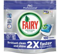 Fairy Professional Original All-in-One Dishwasher Capsules - 100 pack (74639) fast-dissolving, 2x faster cleaning, removes dried-on grease