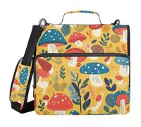 Fairy retro mushrooms and snails 3 rings zippered binder with shoulder strap and handle easy to carry portable portfolio for middle school