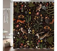 Fairy Rustic Forest Shower Curtain, Boho Cute Funny Gothic Vintage Mushrooms Woodland Wild Animals Butterfly Shower Curtain for Bathroom，Waterproof Fabric Bathroom Curtain Set with Hooks 72X72Inch