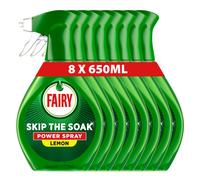 Fairy Skip the Soak Dish Power Spray, Lemon, 8x650ml, Grease Remover & Degreaser for Fast, Effortless Cleaning