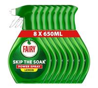 Fairy Skip the Soak Dish Power Spray Lemon, 8x650ml Spray, Pre-Treatment Spray For Dishes & Kitchen, Effective On 100% Kitchen Grease, Anti Grease Remover, Degreaser Spray, Fast & Effortless Clean