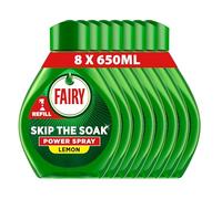 Fairy Skip the Soak Dish Power Spray Refills, Lemon, 8x650ml, Degreaser Spray for Dishes & Kitchen Surfaces