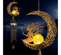 Fairy Solar Wind Chimes for Outside Crackle Glass Ball Waterproof Wind Chimes Outdoor Garden Decor Birthday Unique Gifts for Women Mom Grandma Windchimes Gardening (Fairy Wind Chines)