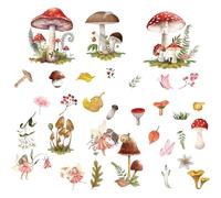 Fairy Stickers Girls Wall Sticker - Mushroom Wallpaper Flower Decal Stickers Mushroom Decor Removable Floral Murals Peel and Stick for Girls Kids Bedroom Nursery Playroom Bathroom Living Room Wall