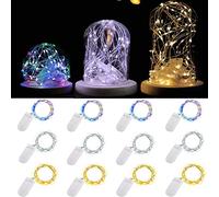 Fairy String Lights Battery Operated, 12 Pack 2m 20 LED Copper Wire Starry Bottle Light, Twinkle Craft Sets Lighting for Table Party Wedding Indoor Jar Christmas Garden Decoration(Mix Colour)