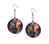 Fairy Sugar Skull Sitting in Mug Women's Drop Earrings Wooden Dangle Pendant with Stud Hoop Jewellery Gifts