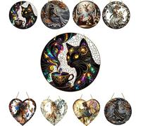 Fairy Sun Catcher,Witch Besom Crystal Sun Catcher, Moon Cat Pendant Decoration, Acrylic Sun Catcher, Decorative Window Wall Art, Round Wooden Decorative Sign Bedroom Wall Hanging Decoration (A)