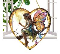 Fairy Suncatcher Fairy Heart Shape Sun Catcher Hanging Window Decoration Pendant Art Tinted Acrylic Window Decor Wall Hanging Window Decor