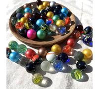 FAIRY TAIL & GLITZER FEE 60 Glass Marbles 16 mm - Large Colour Mix - Colourful Marbles Glass for Playing Crafts Decorating - Marble Game Decorative Balls Plant Decoration DIY Marble Run