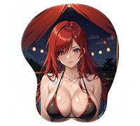 FAIRY TAIL mouse pad,3d anime girl big chest gaming mouse pad mat with gel wrist rest,Ergonomic mouse pad with PU non-slip base.（Erza Scarlet）