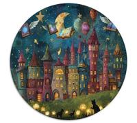 Fairy Tale Castle 1000 Piece Jigsaw Puzzle Round Paper Jigsaw Puzzle for Adults Magical Night Scene