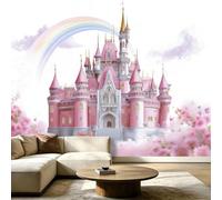 Fairy Tale Castle Theme Photo Wallpaper - 200 x 140 cm (WxH) Non-Woven Premium Wall Mural - Rainbow Unicorn Butterfly Bedroom Living Room Decoration Poster - Home Decor Art