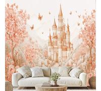 Fairy Tale Castle Wall Mural Castle Rose Butterfly Self Adhesive Wallpaper 450x315 cm Romantic Castle Mural Non-Woven Wall Art for Bedroom Living Room Home Decor Qe29D