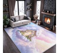 Fairy Tale Cloud House Area Rug Washable Non Slip 80x150 Flannel | Soft Fluffy Hallway Runner Rug Short Pile Carpet Fantasy Magical Entrance Room Decor for Bedroom Kitchen Living Room A73