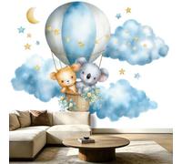 Fairy Tale Cute Pets Wall Mural Wallpaper, Photo Wallpaper Bedroom Living Room Decoration Poster 250 x 175 cm (WxH) Non-Woven Premium Art Print Animals Hot Air Balloon Stars, White