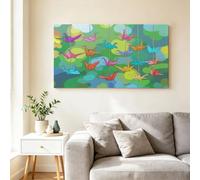 Fairy Tale Dreamy Origami Bird Framed Canvas Wall Art, Origami Crane Artwork Wall Art Home Decor Poster - Pictures Paintings on Canvas for Bathroom Office - 40x30 cm