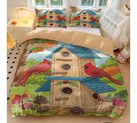 Fairy Tale Duvet Cover Single Kids Bedding Set - Hand-Painted Autumn Forest Birds Print Soft Cotton Blend for Girls Toddler Bedroom Decor (style5,King 240x220cm+65x65cm*2)
