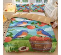 Fairy Tale Duvet Cover Single Kids Bedding Set - Hand-Painted Autumn Forest Birds Print Soft Cotton Blend for Girls Toddler Bedroom Decor (style3,Double200x200cm+65x65cm*2)